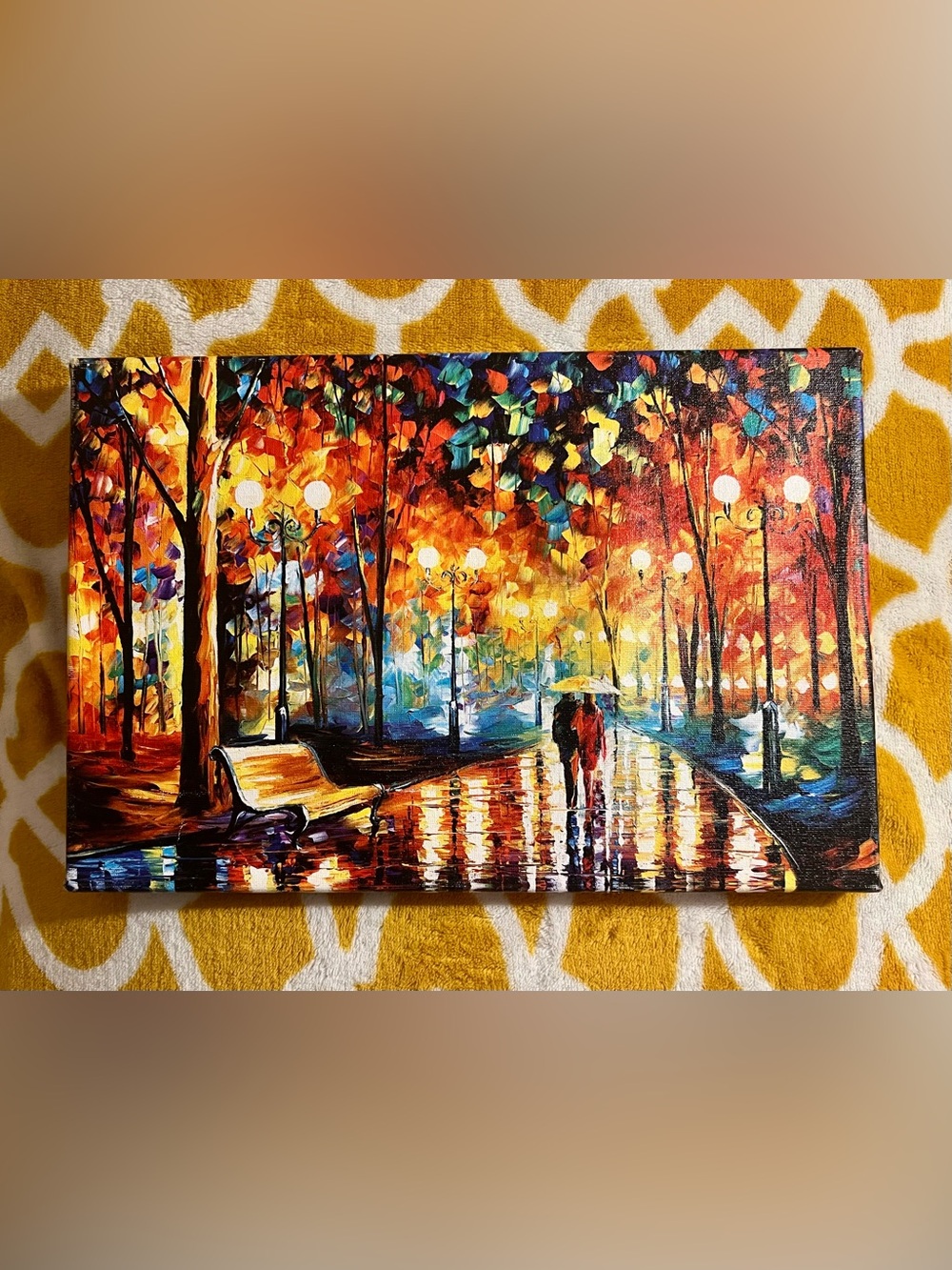 Leonid Afremov’s romantic palette-knife painting Rain's Rustle II 12x8 Canvas